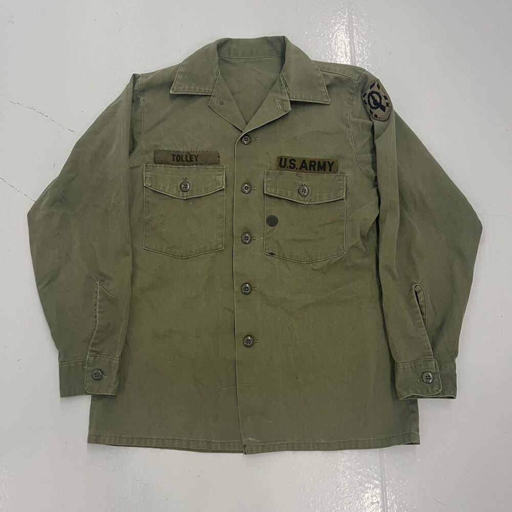 Vintage 50s US Army Military OG-107 Canvas Fatigue Shirt